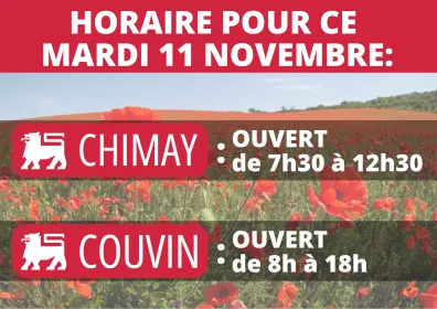 📢 INFO HORAIRES – MARDI 11 NOVEMBRE 📢